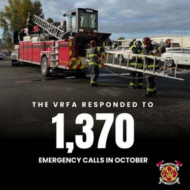 A graphic from VRFA sharing October 2022's total calls for service of 1,370.