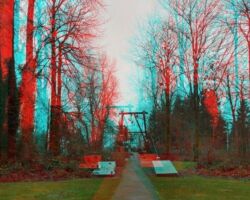 Cable Bridge at Isaac Evans Park Auburn park, Auburn WA, blurred photo