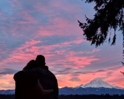 Mt. Rainier at sunset from Auburn mt rainier, auburn wa, auburn wa in photographs, auburn in photos, auburn in photographs, mt rainier from auburn, city of auburn, auburn washington, pnw, wa, wa state, photos of auburn wa, sunset mountain, silhouette, romantic sunset,